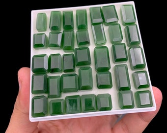 Rich Green Jade Nephrite Emerald Cut Gemstones Deal / Lot From Afghanistan.(A4)