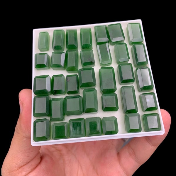 Rich Green Jade Nephrite Emerald Cut Gemstones Deal / Lot From Afghanistan.(A4)