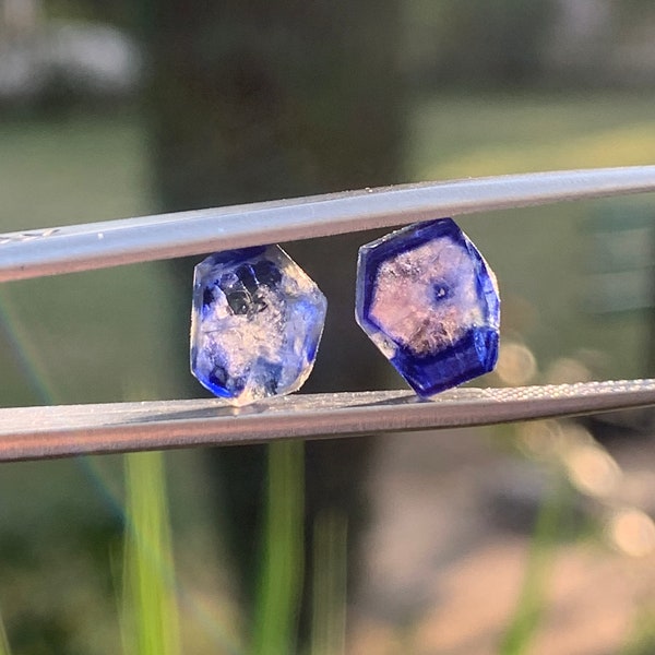Trapiche / Stalactite Sapphire Faceted Blue Slices Pair From Kashmir Pakistan. A7