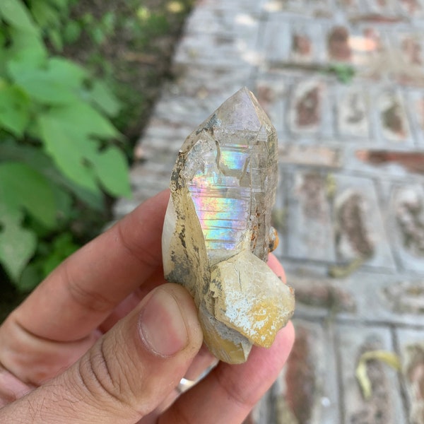 Himalayan Quartz Crystal With Rare Rainbow / Iridescent On Surface Of Points Having Clarity From Shigar Skardu Pakistan