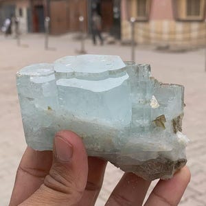 Blue Aquamarine Terminated Crystals Bunch with Muscovite Combine Specimen