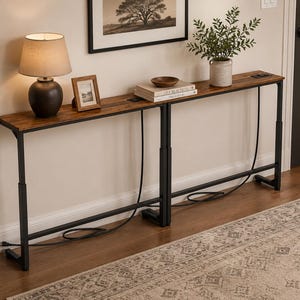 2-Pack Narrow Console Table, Adjustable Height, Rustic Industrial Sofa Table