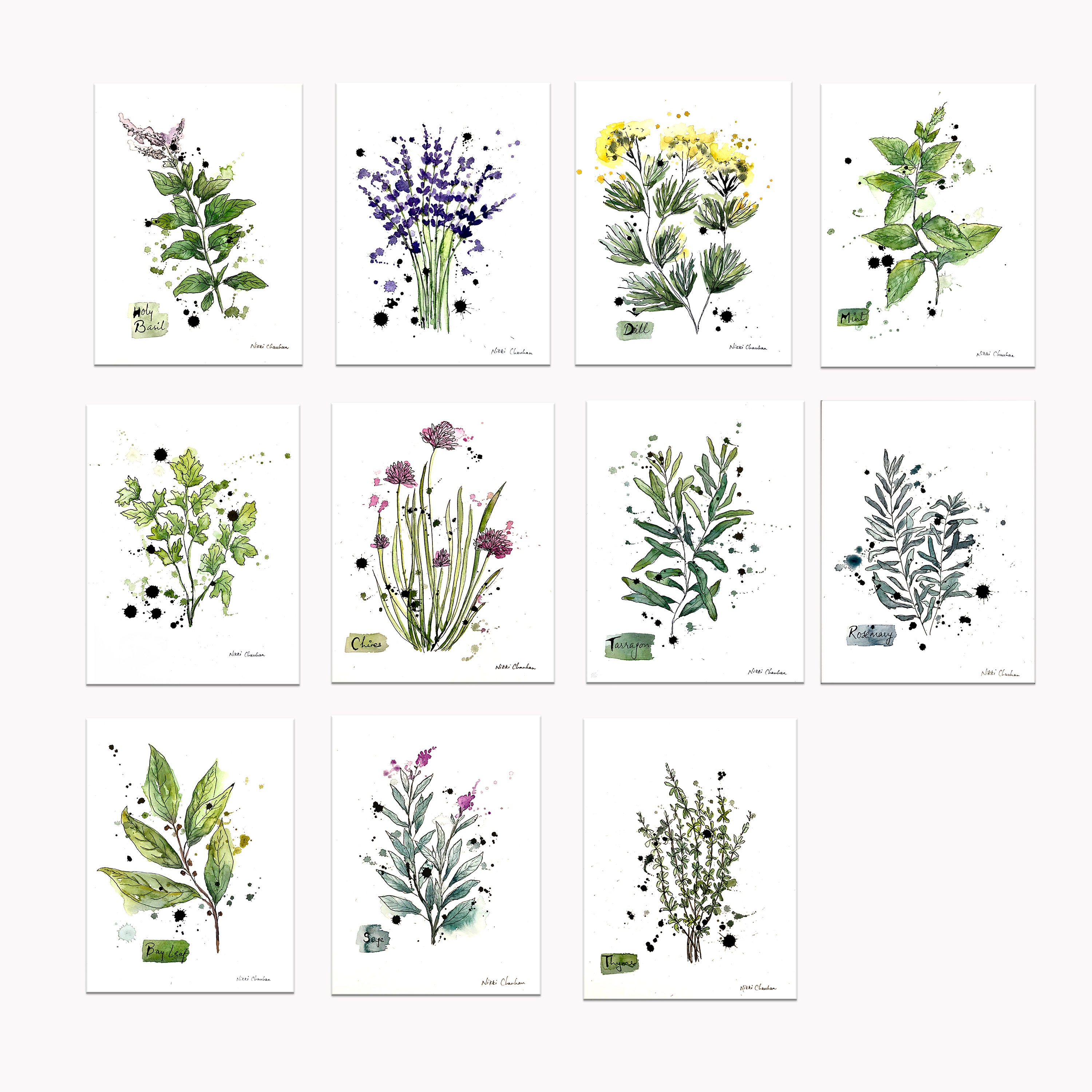 Kitchen Herbs Set Watercolor Botanical Poster Watercolor | Etsy