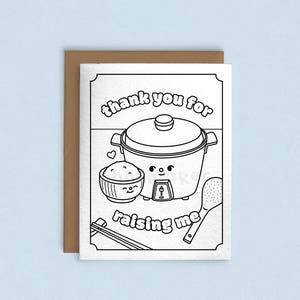 Merci de m'avoir élevé - Carte de voeux à colorier DIY | Carte de fête des pères asiatiques pour cuiseur à riz, pour marqueurs, aquarelle, crayons de couleur