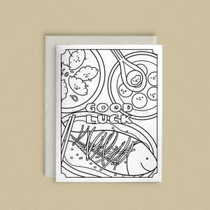 Dîner chinois porte-bonheur - Carte à colorier DIY | Jolie carte de voeux avec jeu de mots de cuisine asiatique, bricolage pour le nouvel an lunaire avec marqueurs, crayons de couleur, peinture