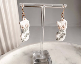 Flora | Petite - Floral Goddess Polymer Clay Earrings, Female Figure Clay Earrings, 14k Gold Plated Flower Clay Earrings