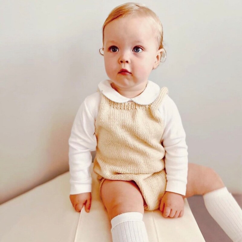 Baby Boy Romper with Hand Feather Stitching and Pleats