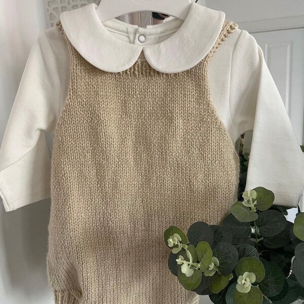 Beige handmade knitted romper  | Knitted Baby Boy Outfit, Baby Girl Romper Knitted, Hand Knitted Baby Romper, Baby Boy Bloomer Romper