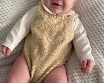 Beige handmade knitted romper  | Knitted Baby Boy Outfit, Baby Girl Romper Knitted, Hand Knitted Baby Romper, Baby Boy Bloomer Romper