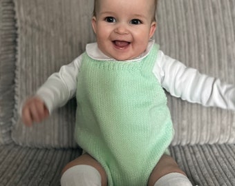 Handmade Knitted Personalised Mint Romper | Baby Boys & Girls Clothes |Traditional Babywear | Hand knitted baby romper