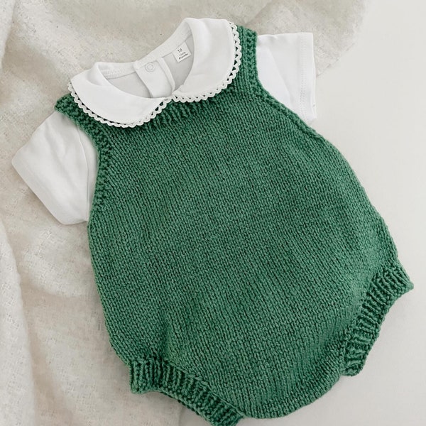 Handmade Knitted Sage Green Romper | baby boys clothes - Spanish, traditional