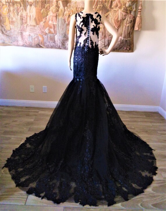 Gorgeous Black Wedding Dress Black Gothic Wedding Dresses With Straps V  Neck Sequined Lace Tulle Lace-up Back - Etsy UK