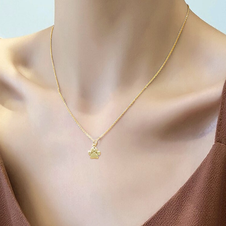 Paw Print Charm Necklace Sterling Silver Paw Necklace Gold Etsy