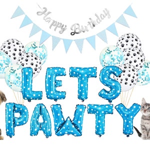 Dog Birthday Party 22-pc. Set | Blue Pet Party Decoration | Lets Pawty Balloons | Happy Birthday Banner | Blue Confetti Balloons