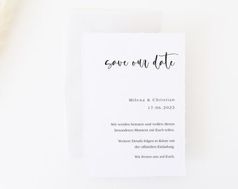 Plain save the date cards with torn edges | in DIN A6 format | including envelope | Minimalist announcement for your wedding
