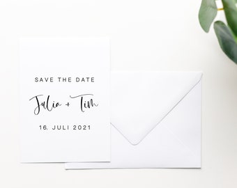 Simple Save the Date Cards | in DIN A6 format | including envelope | | customizable Announcement for your wedding
