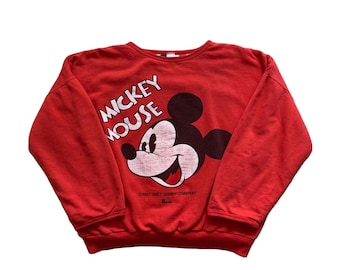 Vintage 90s Disney Reversible All Over Print Minnie Mickey Mouse Crewneck Sweatshirt 80s 1986 Red Retro