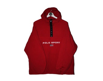 Vintage Polo Sport Ralph Lauren Spellout 90s cortavientos chaqueta con capucha Anorak Jersey media cremallera rojo retro gorp gorpcore