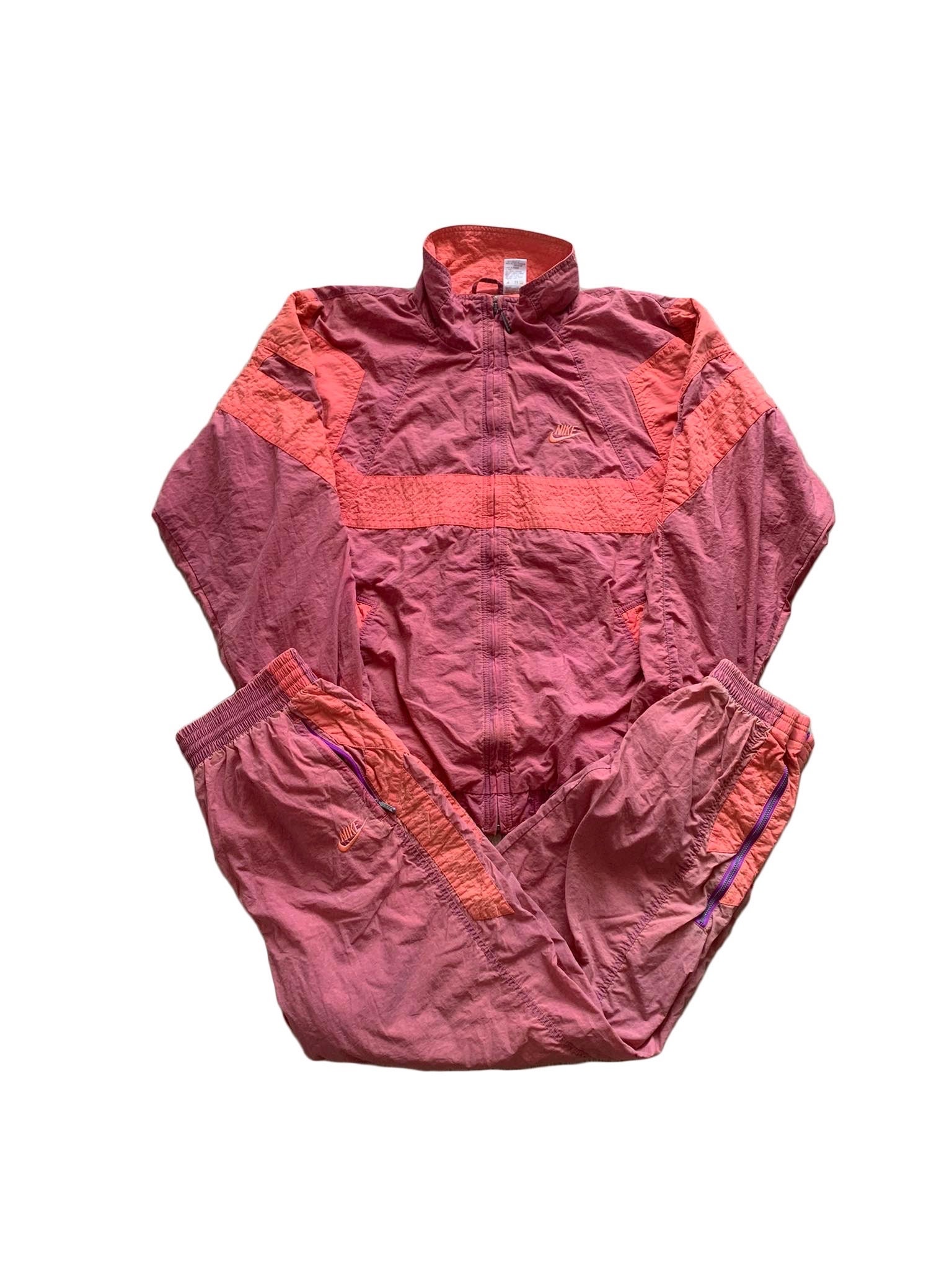 Vintage Nike Rosa Salmón Púrpura Chándal Vintage 80s 90s Poliéster