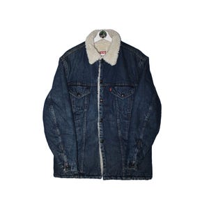 Vintage 80er Jahre Levi&#39;s Sherpa Lined Trucker Jacke Blau Denim Made in USA