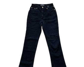 1990s vintage  VERSACE JEANS couture thick soft denim straight leg jeans size 30/M, Black high waisted pants, 90s washed effect trousers