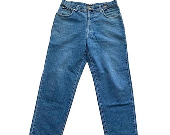 Vintage Gianni Versace Couture Italie bleu délavé papa maman jean pantalon en denim des années 90 rétro Medusa Italie bon état