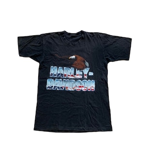 Vintage Harley Davidson Harley Country T-shirt Tee Shirt Black Eagle Motorcycle Biker Single Stitch Made In USA 90s Retro 3D emblem 1996