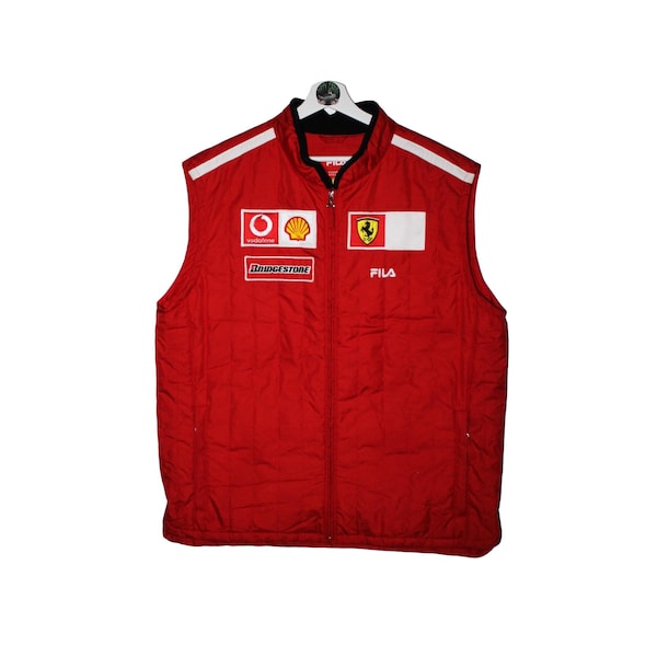 Vintage Fila Ferrari Racing Padded Vest Gilet Vodafone F1 Formula 1 Red 2002 Y2K Red