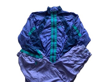 Vintage Nike Blau Lila Trainingsanzug Vintage 80er 90er Jahre Polyester Nike Trainingsanzug Baggy Retro Nike Trainingsanzug Nike Trainingstop und Trainingshose