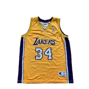 Vintage Champion Trikot Los Angeles Lakers Gr. XL NBA Shaquille O’Neal 34 Trikot NBA 90er Basketball Retro guter Zustand Gelb Lila