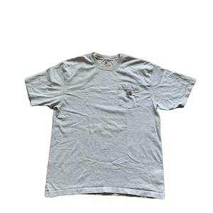 Carhartt Work In Progress Men&#39;s Unisex Pocket T-Shirt Logo Large Light Grey Gray T-Shirt Shirt Tee 90s Retro Y2K