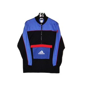 Vintage Adidas Anorak Top Track Jacket 90s Windbreaker Trefoil Big Logo Black Purple Pullover