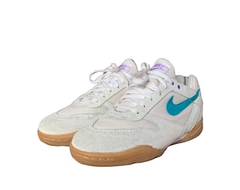 Vintage 90s Nike Air Swoosh Tennis Sneakers 1991 White Green Purple Shoes Size US 6.5; UK 4; EU 37.5; 23.5cm