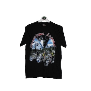 vintage harley davidson style biker shirt wolf motorcycle american black t-shirt tee good condition 3d emblem nature