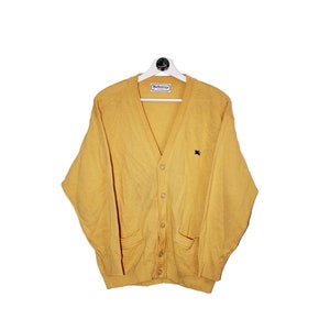 Vintage Burberrys cardigan sweater jumper Knitwear Merino wool Yellow good condition