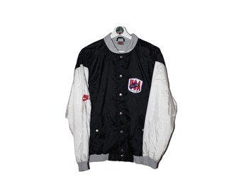 vintage nike grey tag bomber jacket usa swoosh logo windbreaker 90s retro black