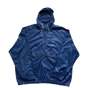 Vintage Izod Lacoste Anorak Pullover Nylon Navy Jacket 90s Windbreaker Hooded 80s Sportswear Jacket Navy Blue