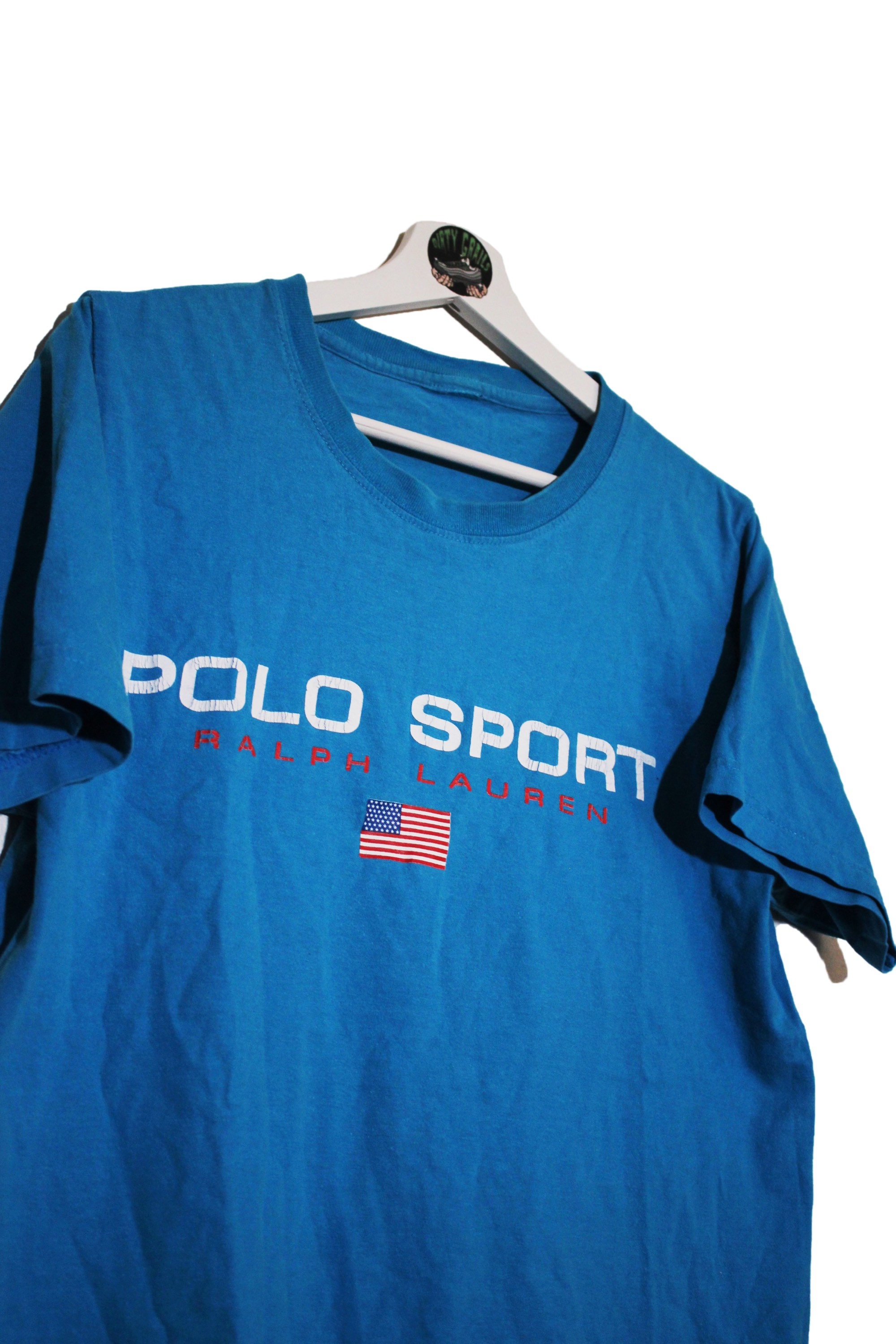 Vintage Polo Sport T Shirt Spell Out Logo Light Blue 90s