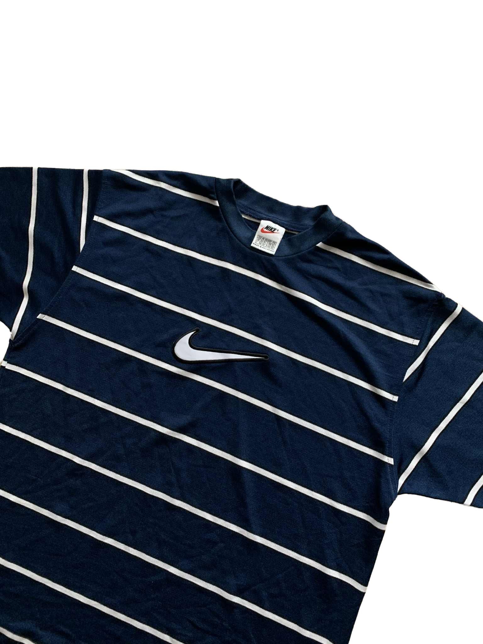 90s Vintage Nike Striped Big Center Swoosh T Shirt Big Logo Swoosh