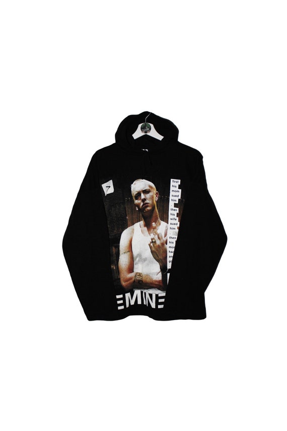 Vintage Eminem Slim Shady Rap Hoodie Sweatshirt Black Pullover Y2K