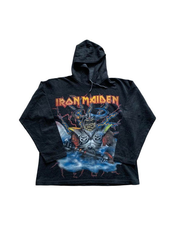 Rare Iron Maiden Vintage AOP All Over Print English Heavy Metal Black Hoodie Pullover 90s 1990s Bootleg Merch Size Large Etsy UK