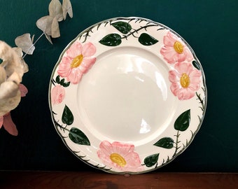 DINING PLATE VILLEROY & BOCH decor wild rose, pink flowers, leaves, Ø 26 cm, classic, old series, hand painting, country house style, vintage decor