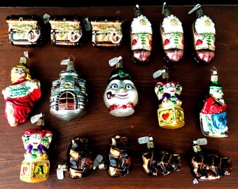 INGE GLAS Christmas ornaments, mouth-blown, hand-decorated Christmas tree baubles, mint condition, circa 1990s/2000s, vintage