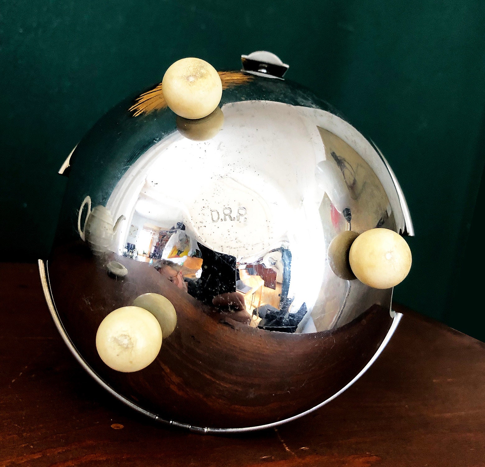 Art Deco Ball Thermal Teapot, Bauscher D.R.P. With Chrome Thermal Cover,  1930s, Pre-war Version Metal, Bauhaus, Felt Insulation, Vintage 