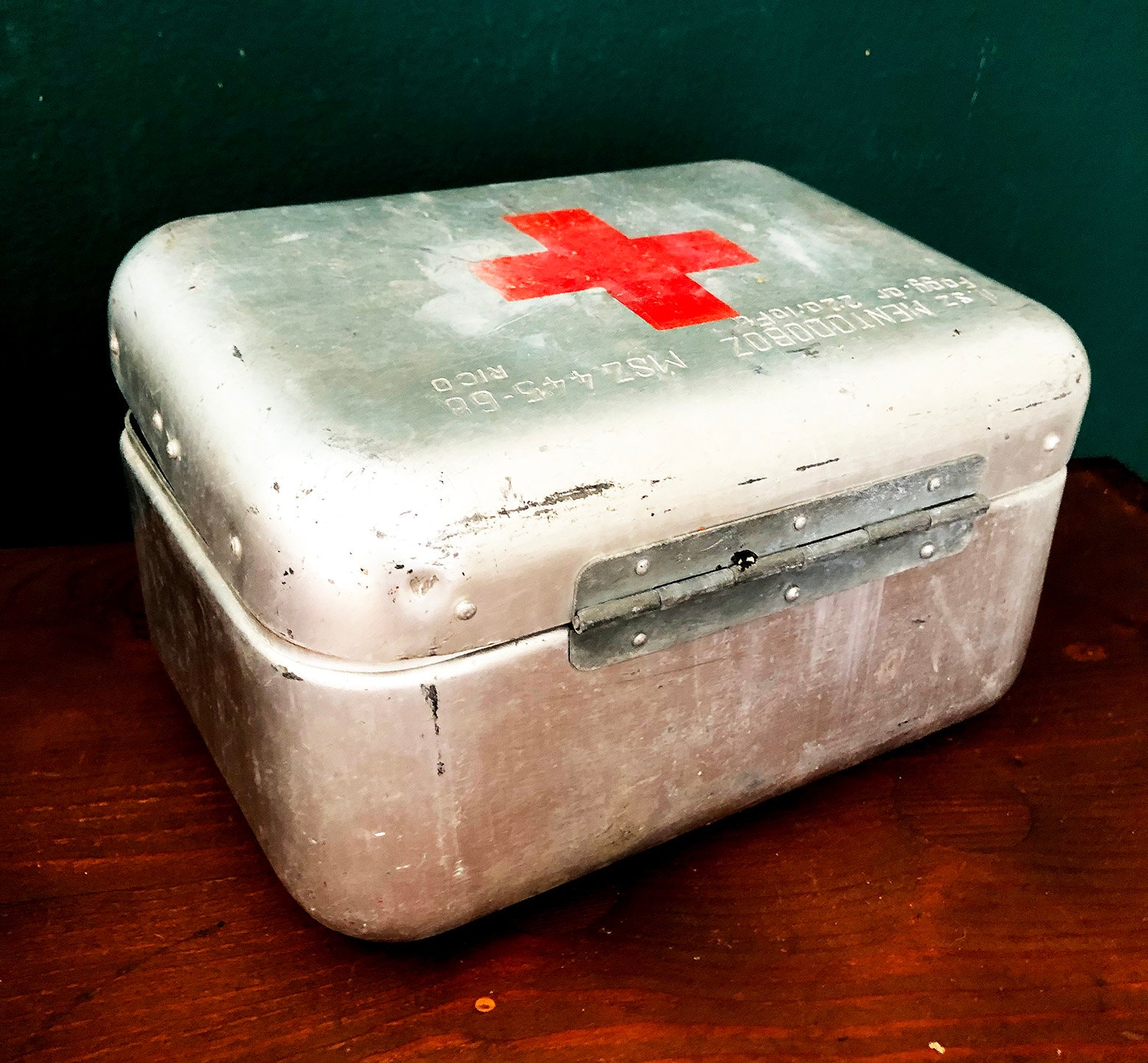 Vintage Military First Aid Kit, Aluminum Case, Circa 1950s