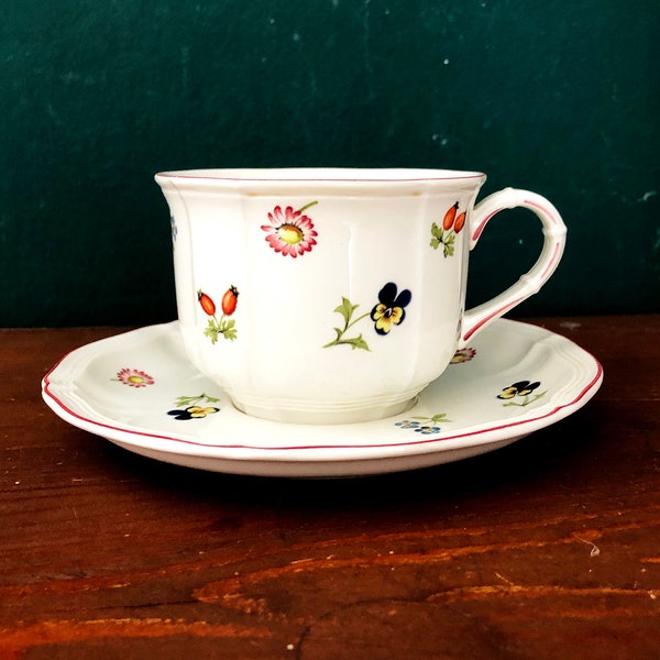 Jumbotasse Villeroy und Boch „Petite Fleur“ Frühstückstasse, Vintage Landhausstil, Alte Serie, Romantik Look, Streublümchen, florales Dekor