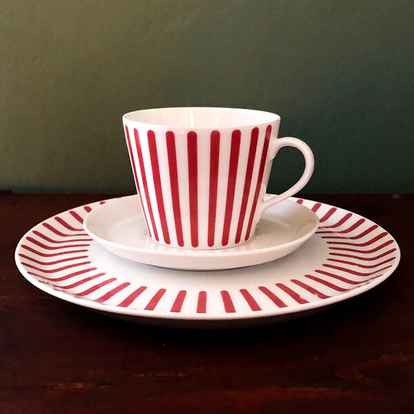 COFFEE SET MELITTA ZURICH, decor red stripes, 50s/60s, rarity, porcelain classic design Ernst Jupp collectible, vintage