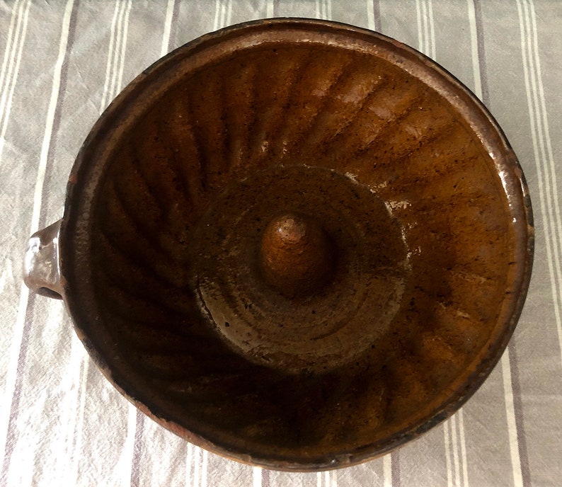 ANTIQUE GUGELHUPF SHAPE #Backform #Tonform #bäuerliche ceramics #Kuchenform #Landhausstil #19 century #braun glazed #Rarität #Vintage #Brocante image 3