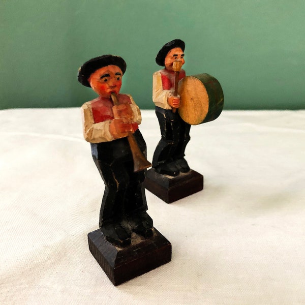 ANTIKE HOLZFIGUR MUSIKER, wie Grulicher Krippenfiguren, Höhe ca. 10 cm, handgeschnitzt, historisches sammelwürdiges Holz Spielzeug,