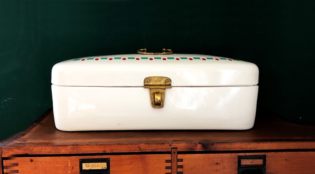 ANTIQUE ENAMEL BREAD BOX 1930s White Metal Bread Bin With Etsy